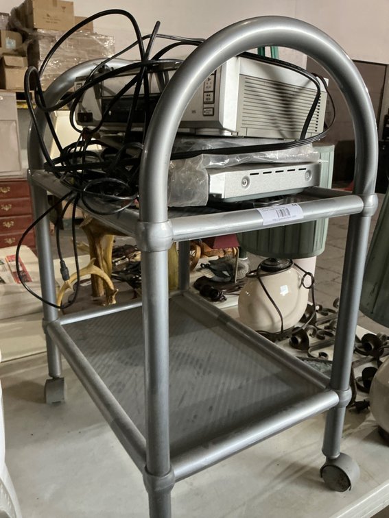 Sanyo VHS Player and Haier DVD Player on Rolling Cart