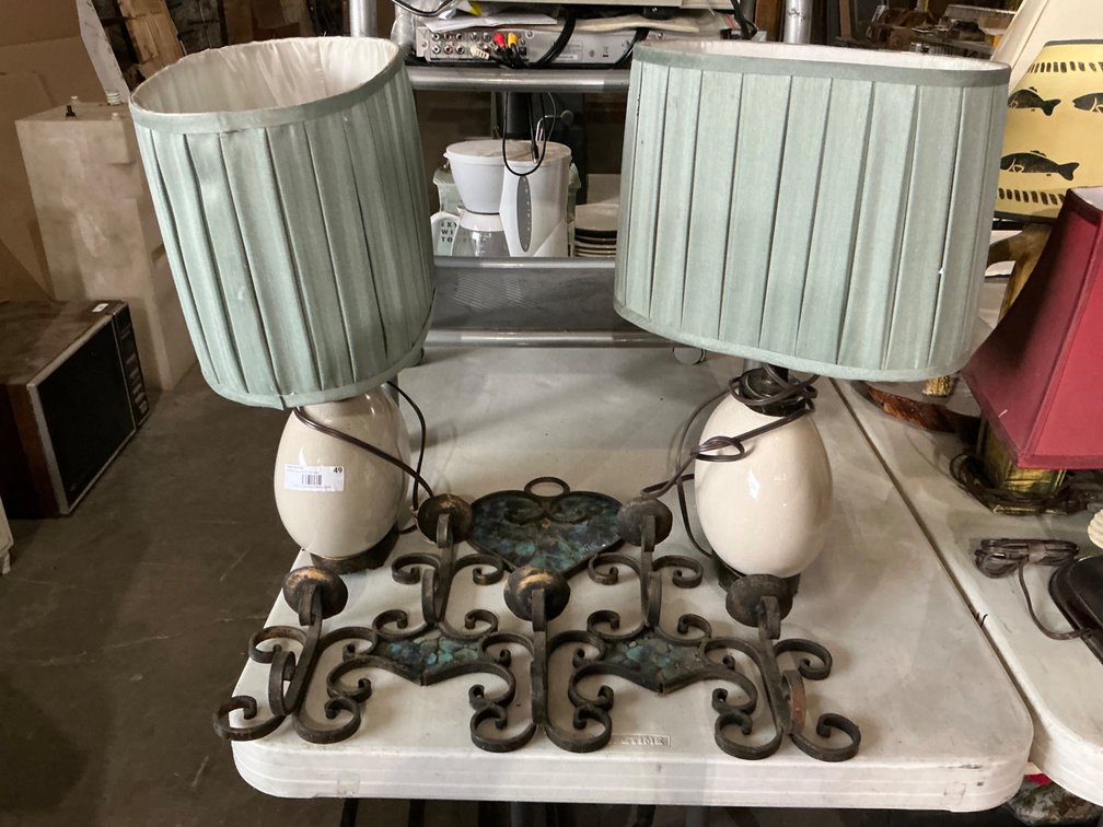 (2) Assorted Lamps and Metal Wall Mounted Candle Holder