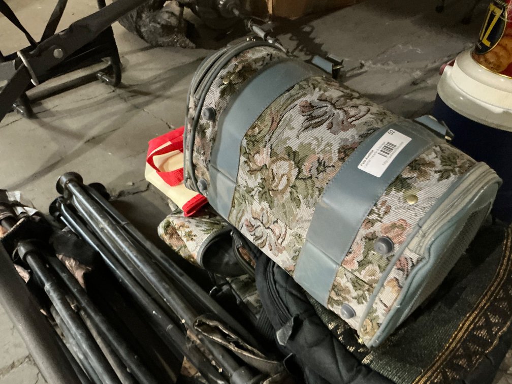 (2) Camo Cabelas Folding Chairs, (2) Assorted Tote Bags and (3) Pc. Bag Set