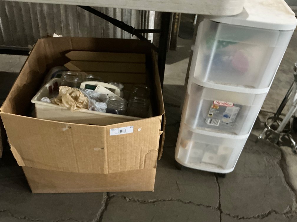 Assorted Crafting Supplies: Batting, Craft Beads, Rolling Tote with Streamers, Faux Glass, Doll Hair and Other Crafting Supplies