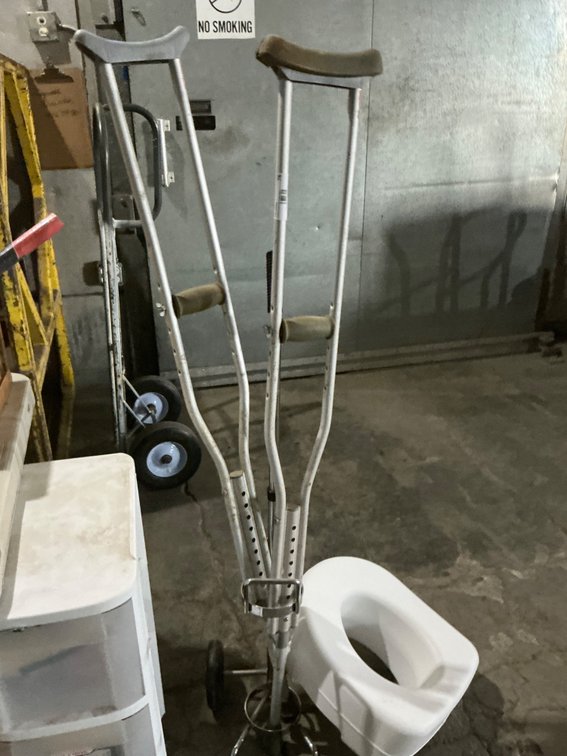 Crutches, Toilet Seat Riser and Oxygen Tank Cart