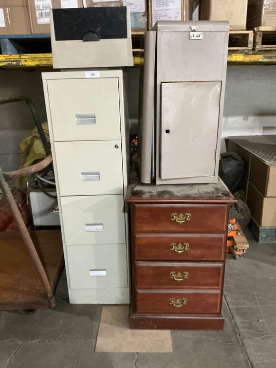 4-Drawer Metal File Cabinet, Plastic Desk Organizer, Metal Cabinet and Wooden 2-Drawer File Cabinet