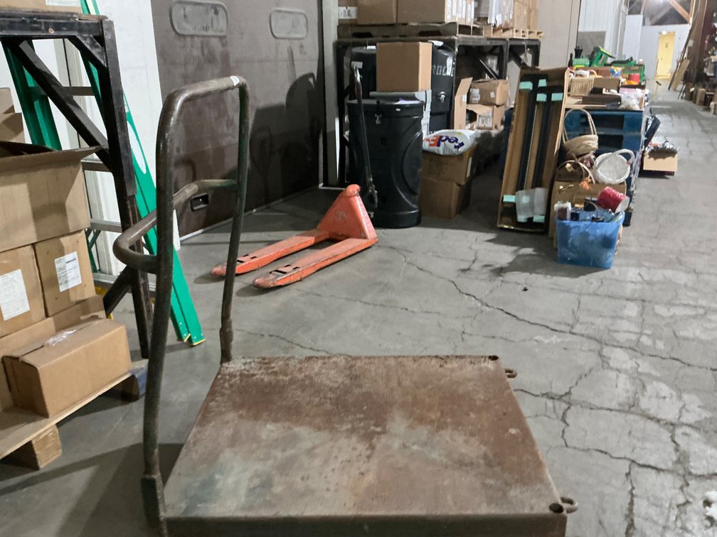 Metal Rolling Moving Cart - Platform Is 40" x 32" - 48"H @ Handle (Broken Welds On Handle)