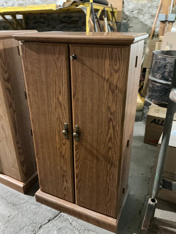 Wooden Media Cabinet with Assorted VHS, DVD, CDs, Cassettes - 44"H x 24"W x 14"D with Key