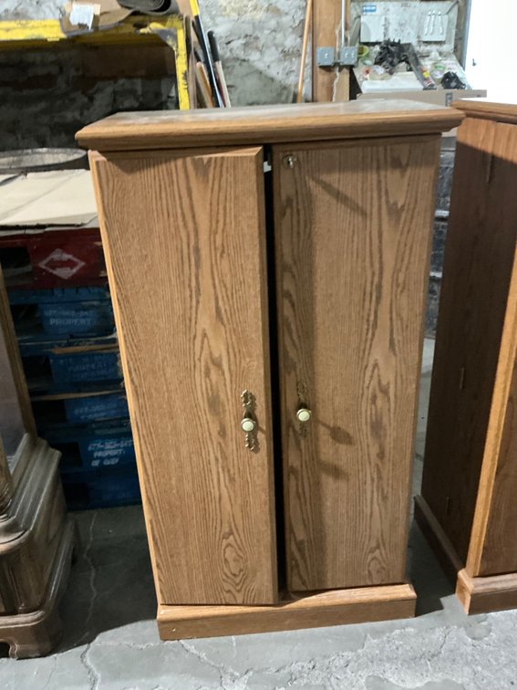Wooden Media Cabinet with Assorted VHS Movies - 44"H x 24"W x 14"D with Key
