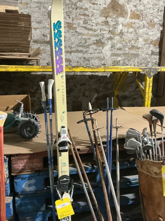 KZ TRC Comp 7.8 Skis, Assorted Ski Poles, Mens Size 12 Twist Snow Board Boots, Hot Finger Gloves and Oakley Goggles