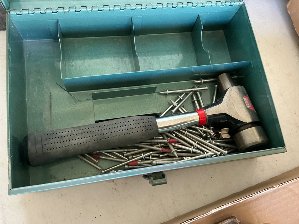 Sure-Set Hammer Driven Fastening Tool and Assorted Fasteners In Metal Case