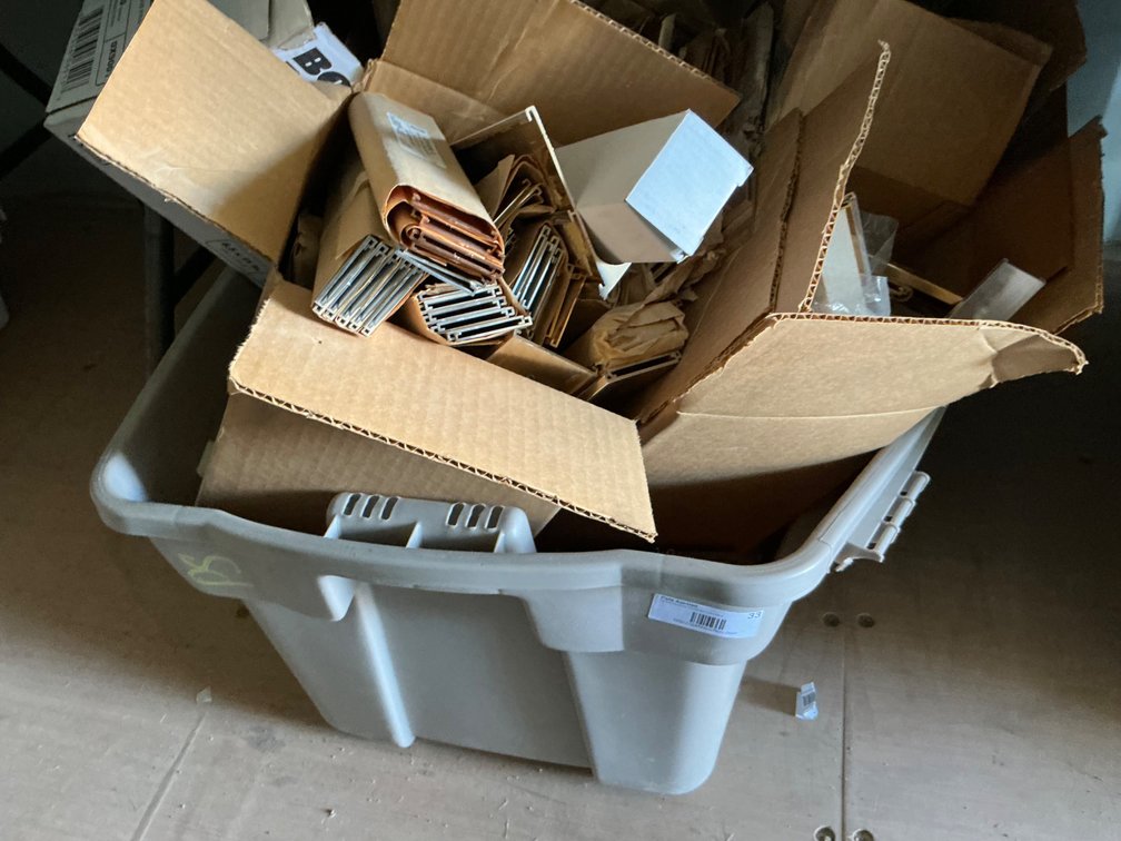 Large Rolling Tub Full Of Assorted Aluminum Name Plates, Wall Hangers, Desktop Name Plates and Directory Sign Plates
