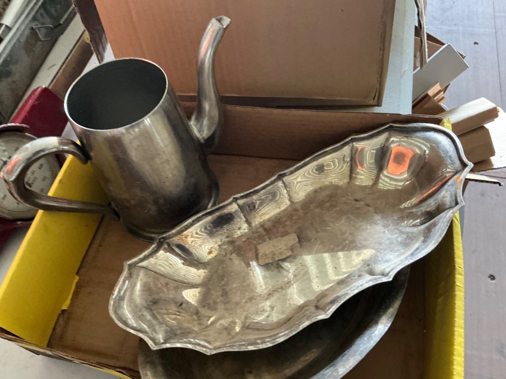 (2) Silver Plated Serving Platters and (1) Stainless Steel Coffee Urn