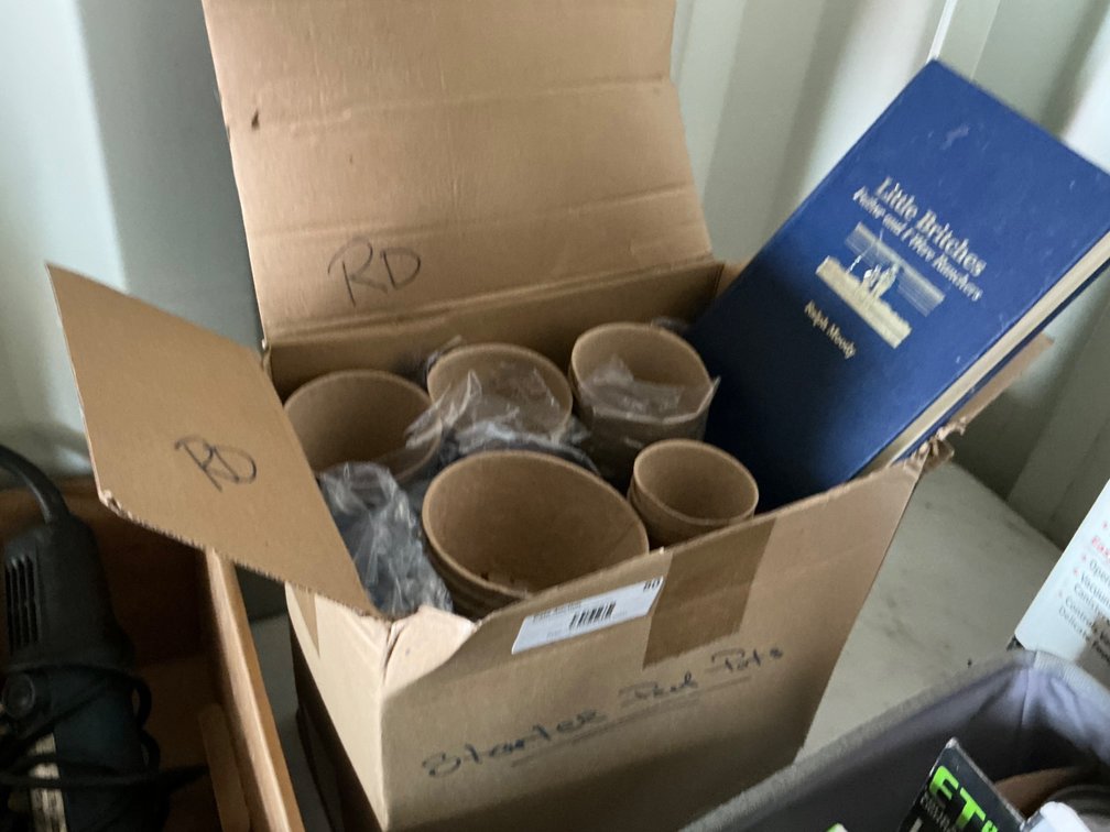 Box Of Assorted Size Peat Grow Pots And Vintage Little Britches Book