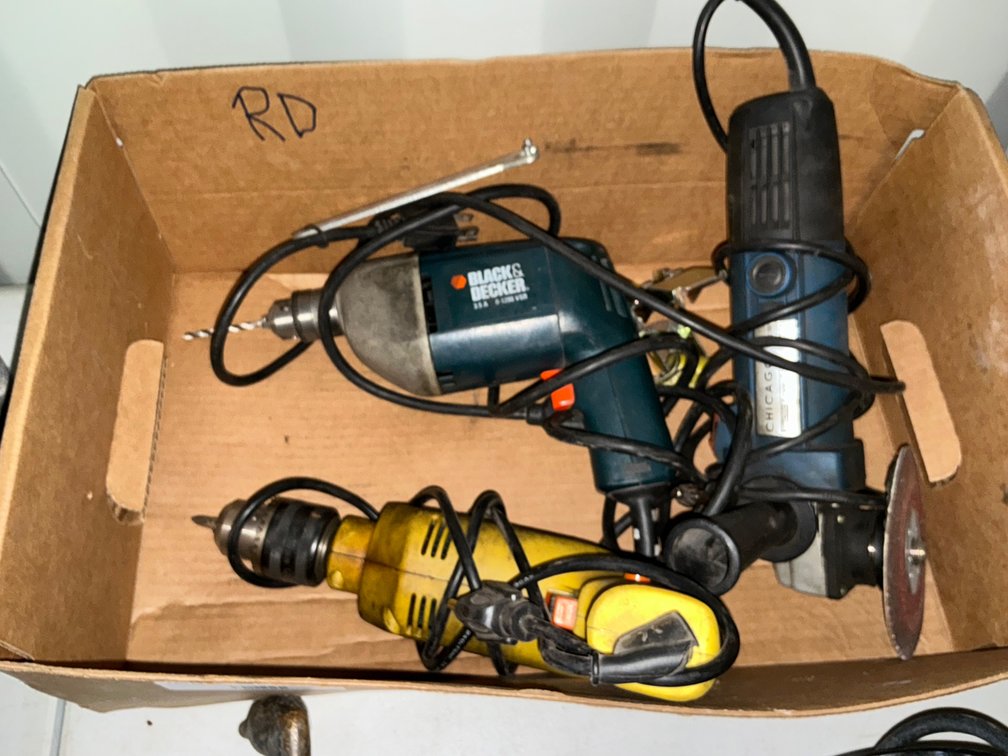 (2) Corded 3/8" Drills And Chicago Pneumatics 4" Grinder