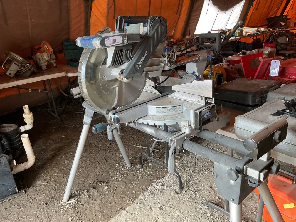 Kobalt 12" Compound Miter Saw - Model: 0358936, Serial: 109543, With Contractors Work Stand On Rollers
