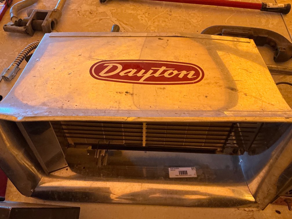 Dayton Unvented Radiant Heater - Model: 36132B, Natural Gas, Serial: 6090180038, Hard Wired, 22-1/2"L x 12"W x 12"D