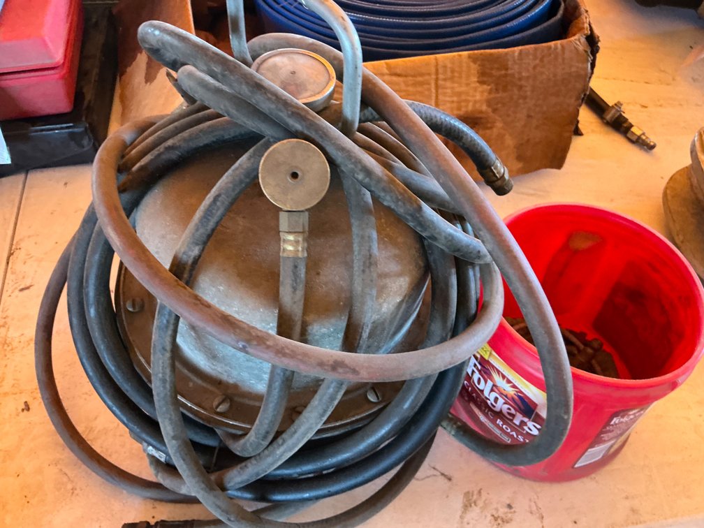 CSI Brake Bleeder Pressure Tank With Coffee Can Containing Assorted Fittings