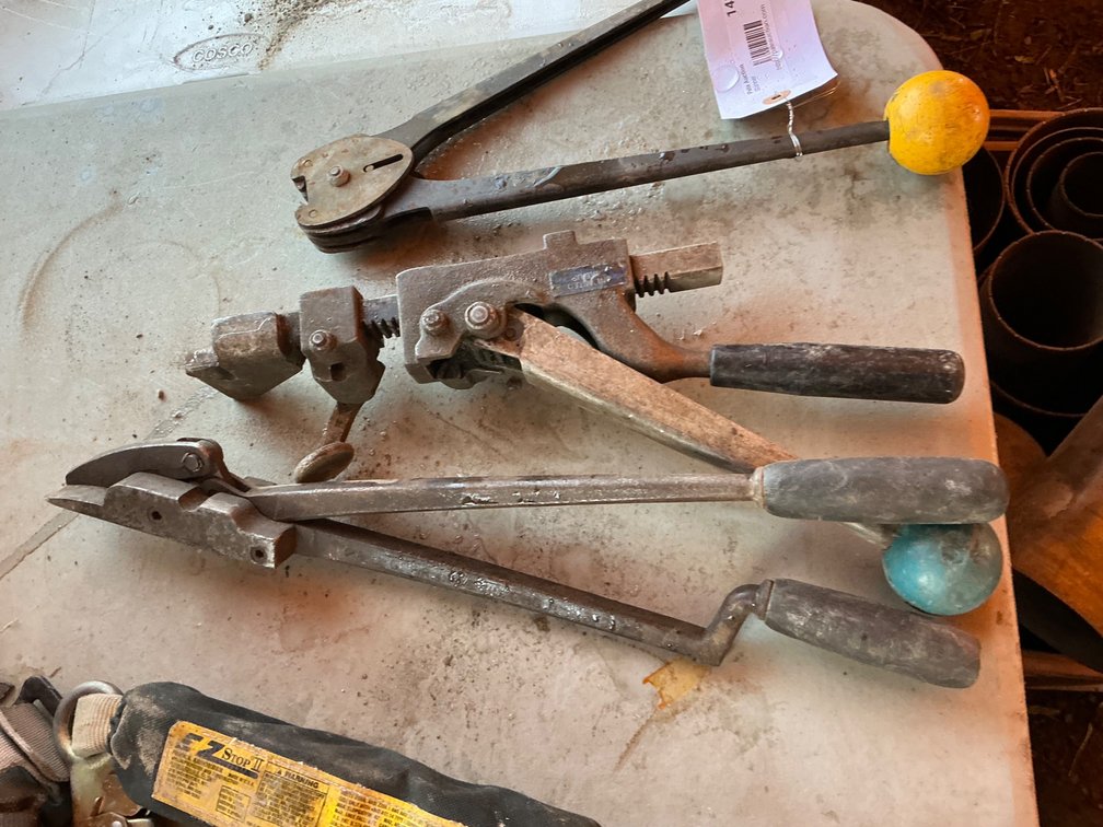 (1) Acme Steel Co. Type C1A6 Manual Band Sealer Tool, For Use On 3/4 Strap, (1) Straping Tensioner Tool (Unknown Brand) And (1) AJ Gerrard & Co Manual Strapping & Banding Tool