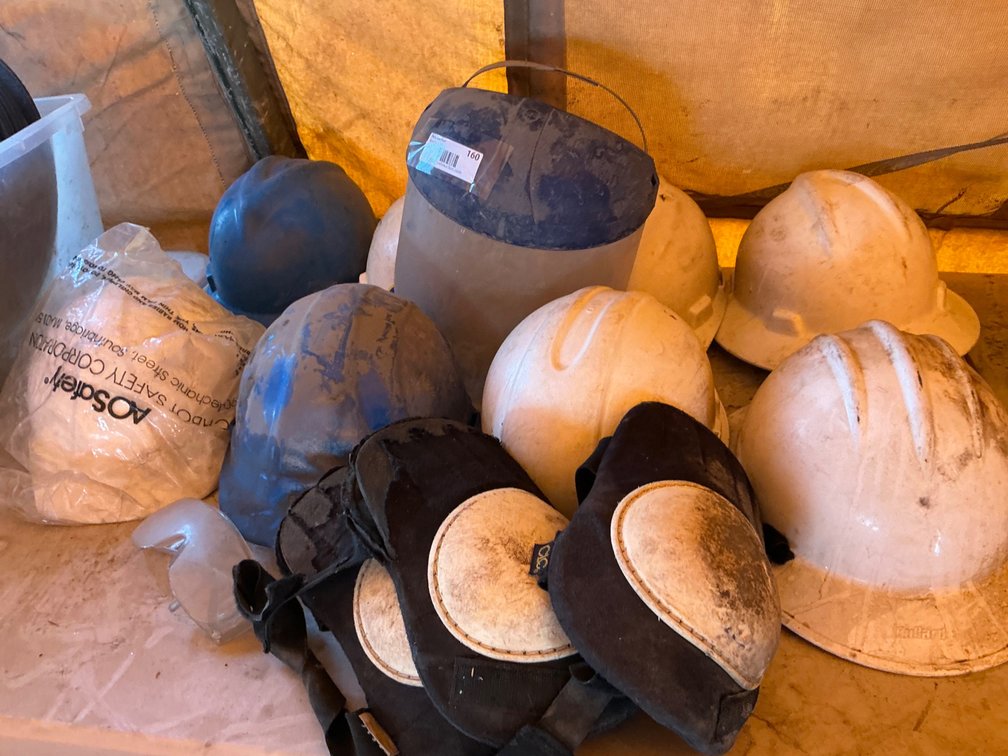 (8) Assorted Hard Hats - Bullard, V-Gard, AO Safety Brands, (1) Plastic Face Shield, (1) Plastic Safety Glasses, And (3) Knee Pads