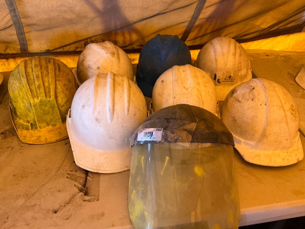 (7) Assorted Hard Hats - AO Safety, Sentry Apex, V-Gard & Bullard Brands, And (1) Plastic Face Shield