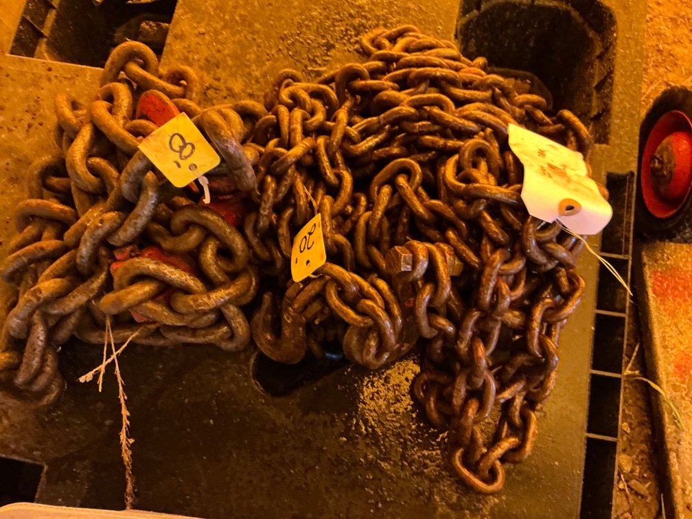 (1) 20'L 5/16" Chain With Hooks On Both Ends, And (1) 8'L 1/2" Galvanized Chain With Hooks On Both Ends
