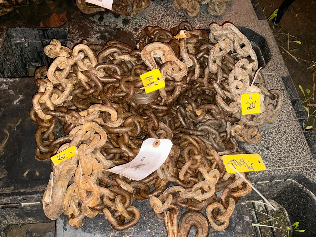 (1) Small 5/16" Chain - Hook On One End Only, (2) 20'L 3/8" Chain With Hooks On Both Ends, And (1) 14'L 3/8" Chain With Hooks On Both Ends