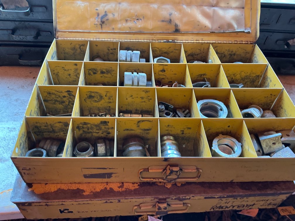 (2) Kar Products Parts Drawer Cabinet (24) Bins Each - With Assorted Conduit Hardware - Fittings, Connectors, And More