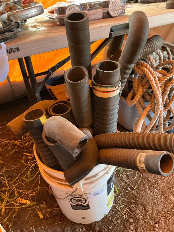 Bucket Containing Assorted Sections Of Rubber Hose & Radiator Hose - Assorted Lengths, Approximately 1-1/4" To 3" Inside Diameter