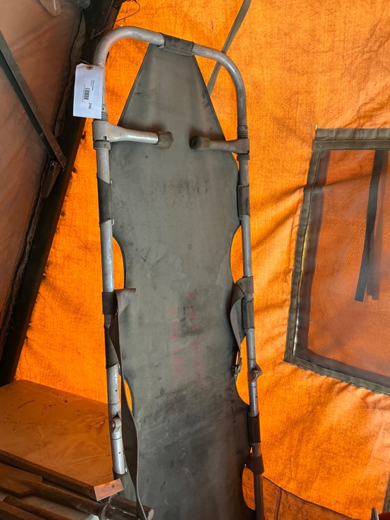 Vintage Ferno-Washington Inc. Metal Frame Canvas Gurney - Serial: 34004, Marked "Sheldon Ambulance"
