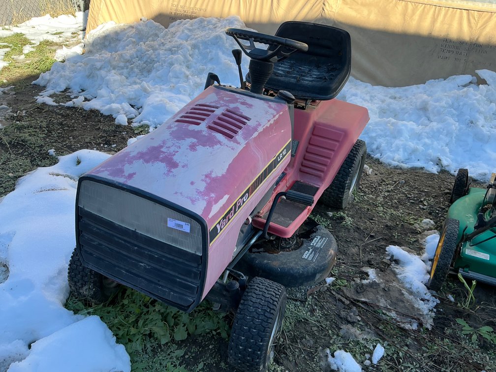 Yard Pro LR12 Riding Mower - Model: Y1236C, Serial: 0381S01267, Has Key, Briggs & Stratton 12Hp I/C Engine, 36"Deck (Dead - But Engine Turns By Hand, Unknown Running Condition, Torn Seat, No Bagger, Flat Tires On Drivers Side, Weathered Tires)