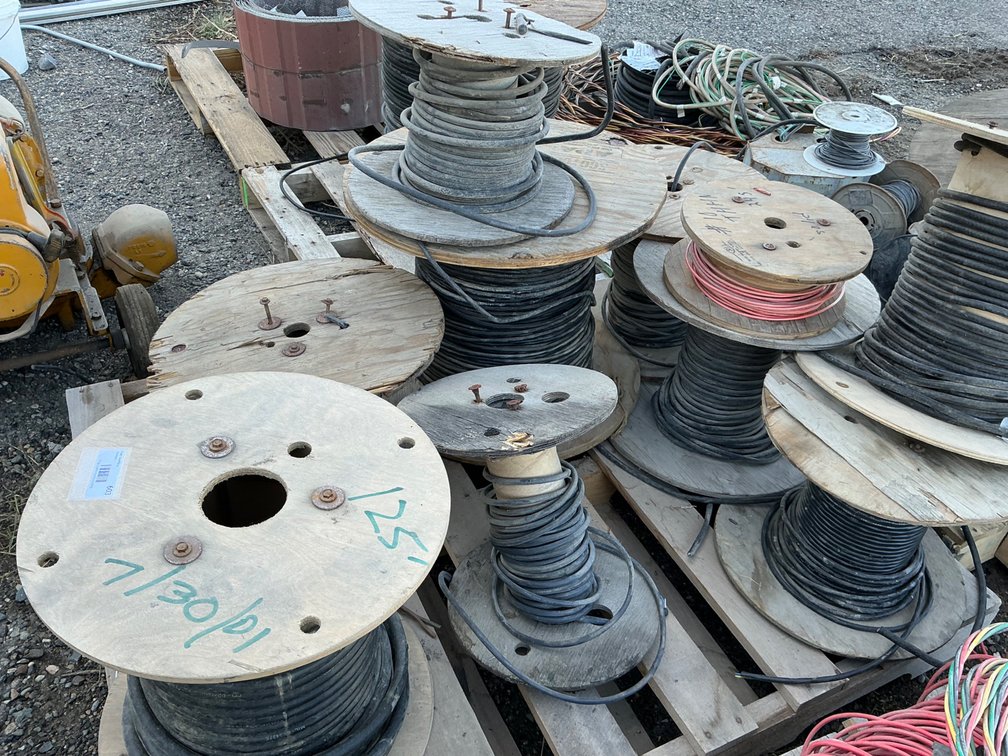 Pallet Containing - (10) Partial Spools Of Assorted Sized Electrical Wiring