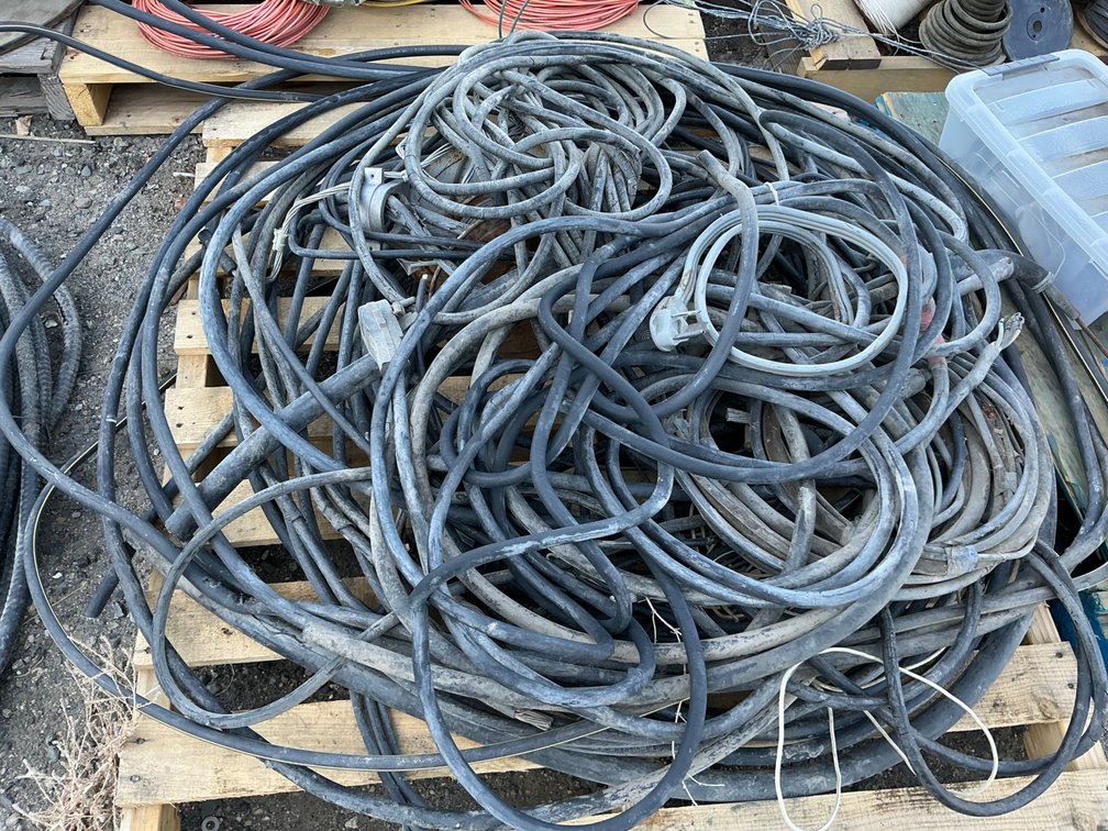 Pallet Containing - Partial Lengths Of Assorted Electrical Cords, Plugs, And Some Welding Leads