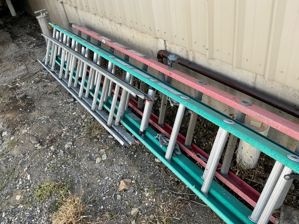 (1) Louisville Fiberglass Ladder - 10', (1) Werner 24' Fiberglass Extension Ladder, And (1) 16' Aluminum Extension Ladder