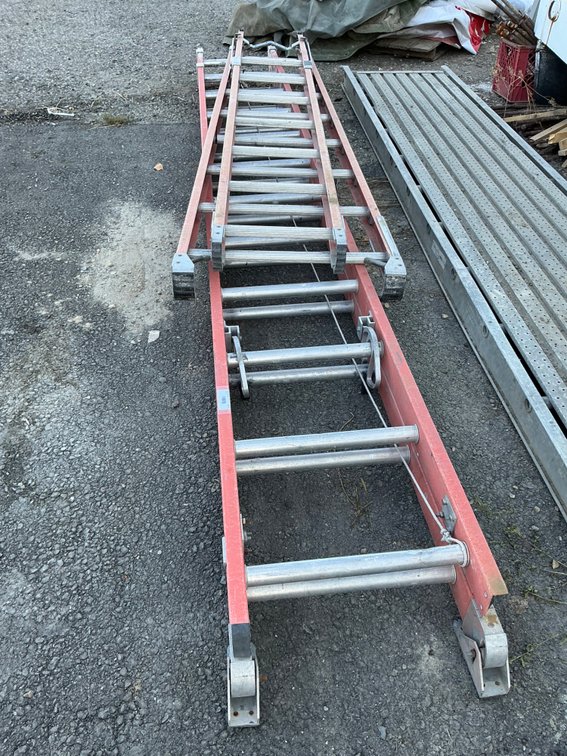 (1) 12' Fiberglass Extension Ladder, And (1) 8' Werner Fiberglass Step Ladder