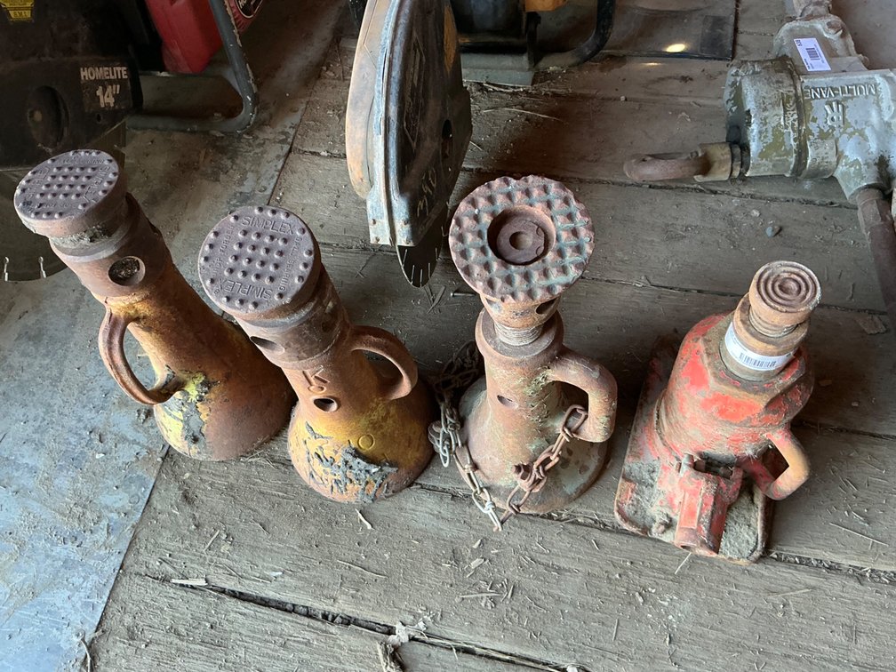 (2) Simplex 2x10 Screw Jacks, (1) 2x10 Screw Jack, And (1) Hein-Werner 12-Ton Bottle Jack (No Jack Handles)