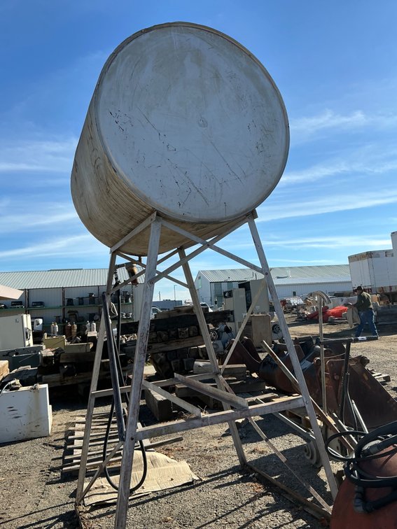 Fuel Tank - On Metal Stand, Tank Is 50"Diameter x 60"L, Stand Is 60" x 60" x 84"H