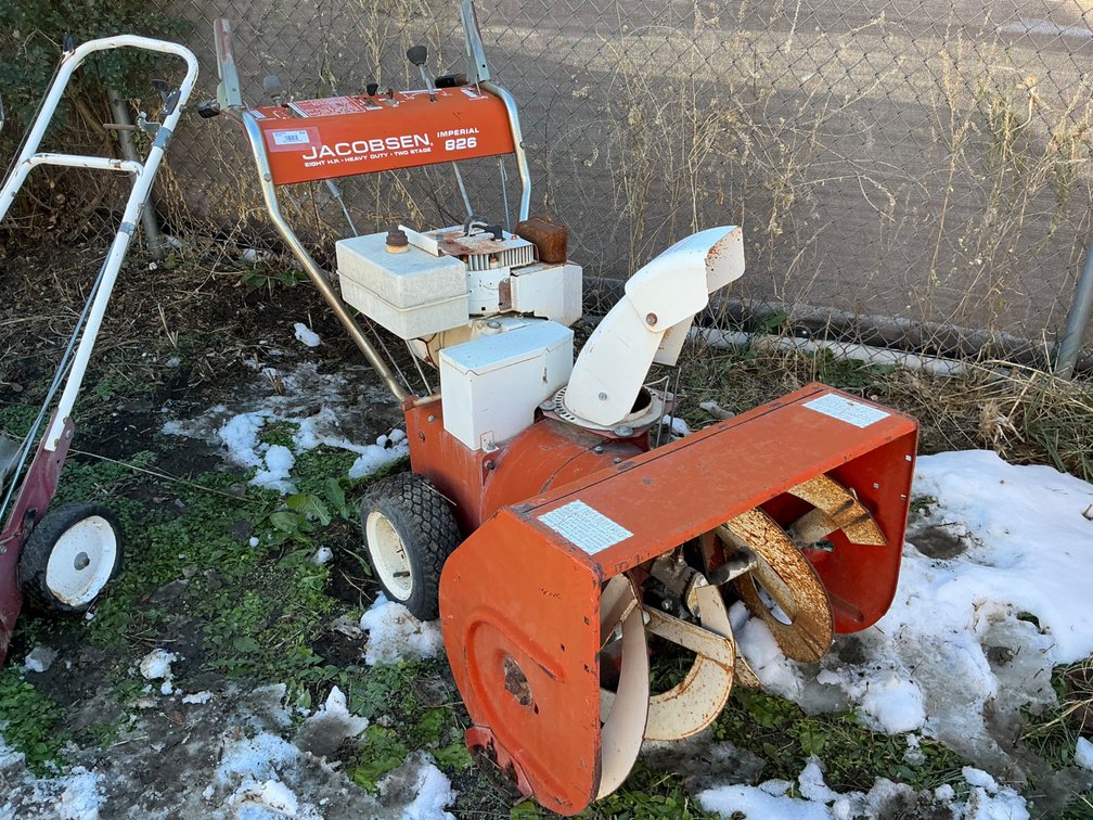 Jacobsen Imperial 826 Heavy Duty, 2-Stage Snow Blower - 8Hp, 24" Cutting Path, Rope Start Pulls Free, Has Keys, Tecumseh Engine (Unknown Running Condition, Weathered Rubber)