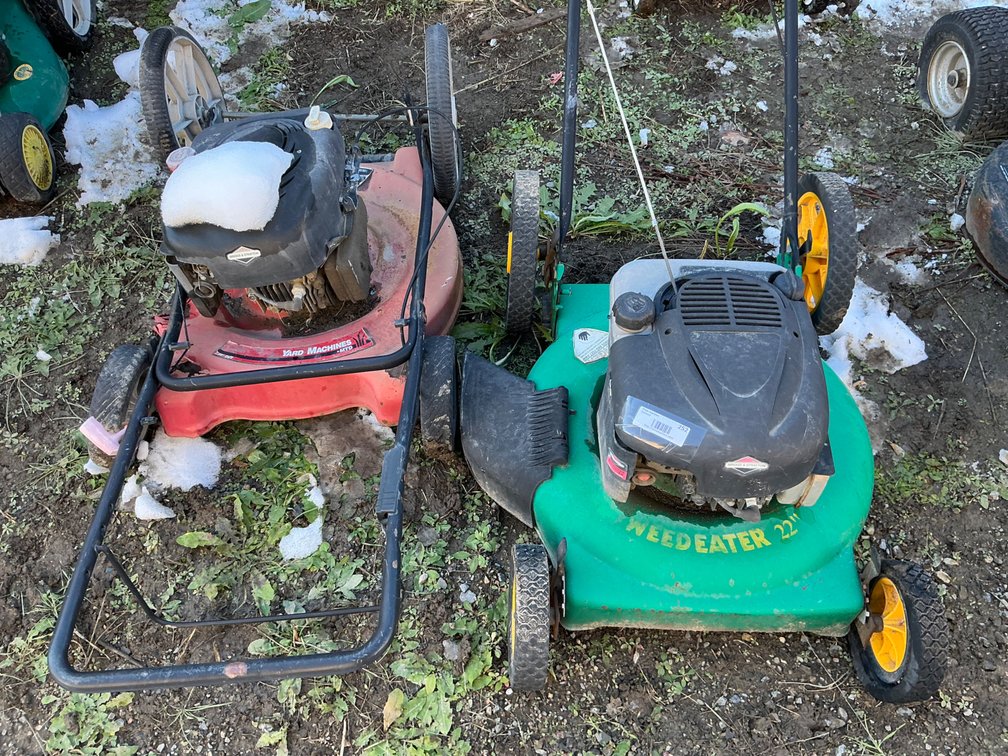 Electrolux Weedeater 22" Push Mower - Rope Start Pulls Free, And MTD Yard Machines 22" Cut Push Mower (Seized Engine)