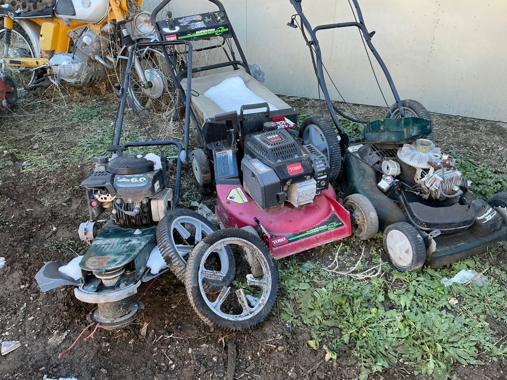 Craftsman Powergear Drive 22" Push Mower (Engine Taken Apart, Missing Pieces), Toro Super Pro Recycler II - Rope Start Pulls Free, And Craftsman Push Trimmer - Model: 917.773706, Rope Start Pulls Free