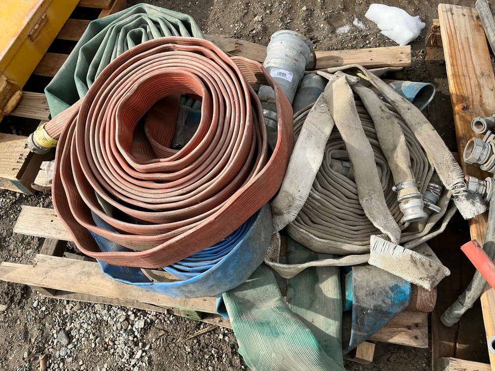 (5) Assorted Flat Discharge Hoses - 3" & 5", Assorted Lengths, (3) Have Couplers On Both Ends
