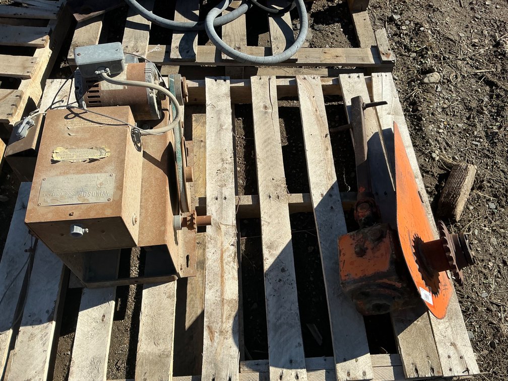 (1) Windsor Door Co. Vintage Garage Door Motor - Model: WHBJ311, Serial: 5136, And (1) Tractor Gearbox Housing With U-Joint & Sprocket (No Model Or Brand Shown)
