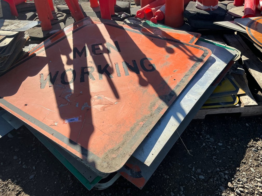 Pallet Of Assorted Roadway/Construction Signs - "Men Working", "Street Closed Ahead", "Caution", & More