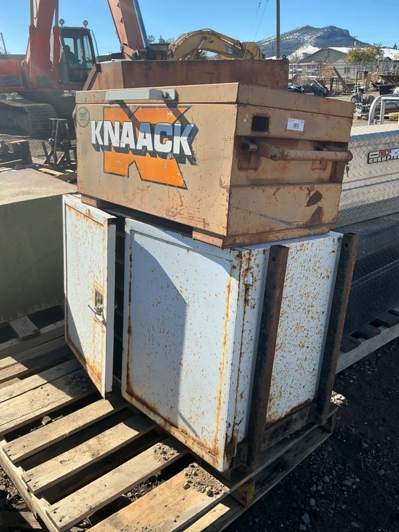 (1) Knaack Jobsite Toolbox - 32"W x 19"D x 16"H, And (1) 2-Door Metal Truck Toolbox - 40"W x 19-1/2"D x 27"H (No Brand Shown)