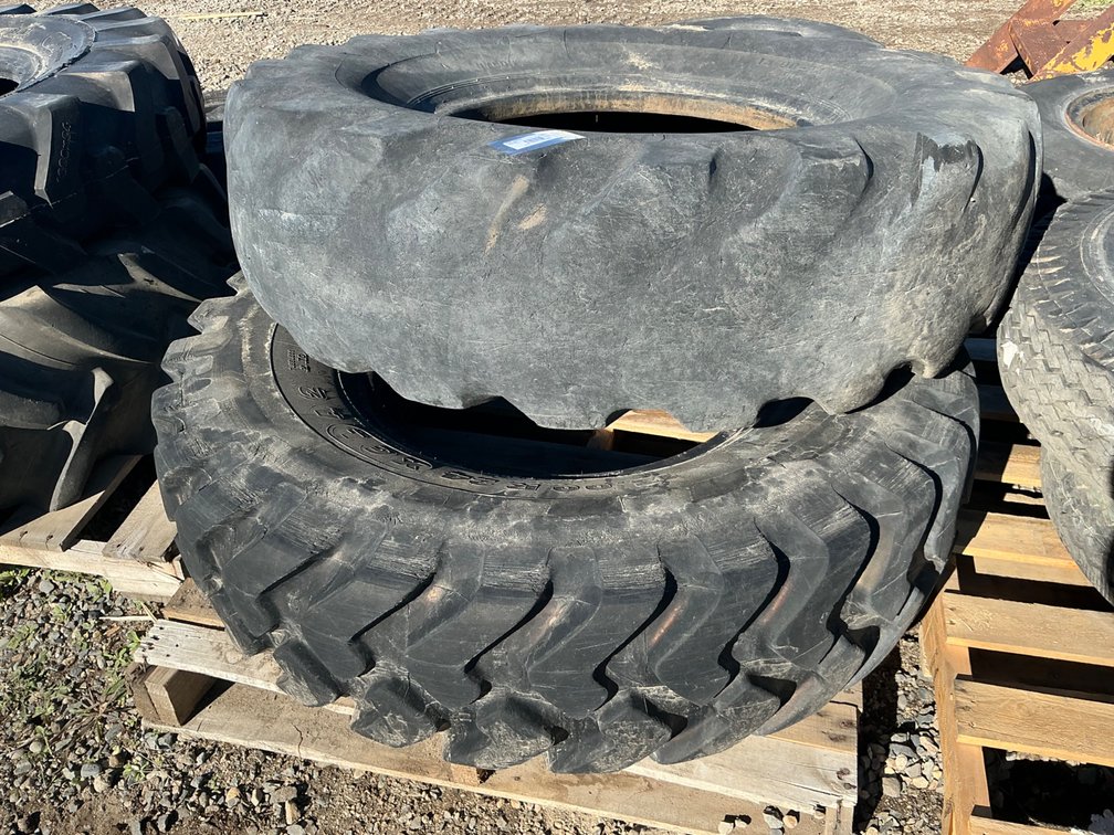 (1) 14.00-24 Loader Tire (Poor Tread, Weathered), And (1) 13.00R24 Loader Tire - Good Tread (No Wheels, Tires Only)