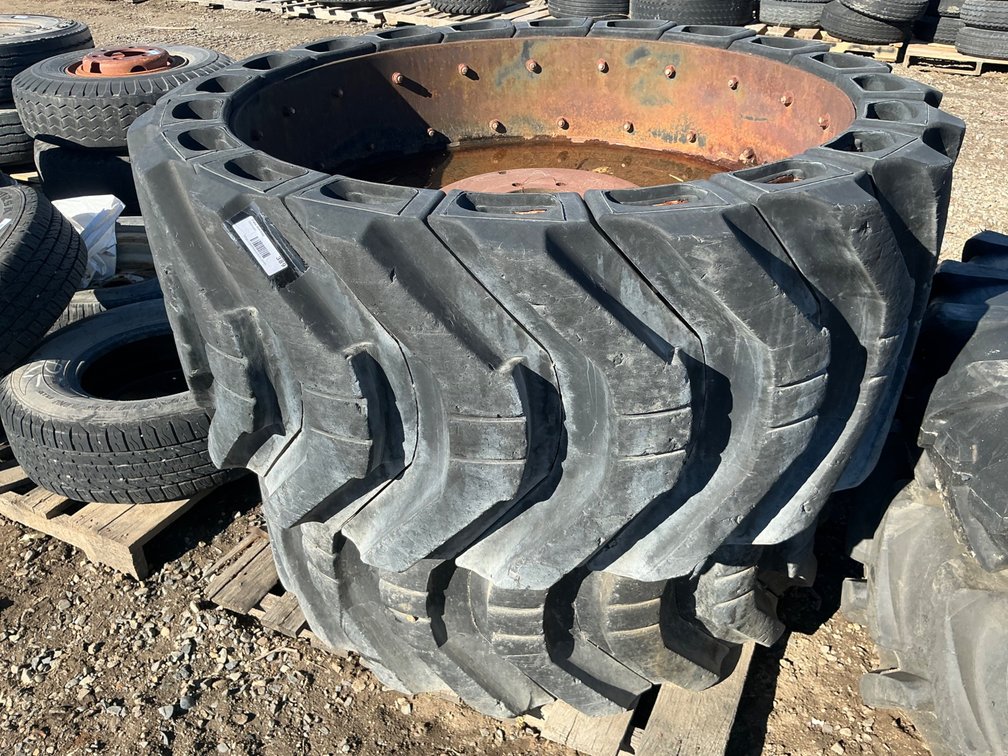 (2) 48" Diameter x 20"W 8-Lug Airless Loader Tires And Wheels