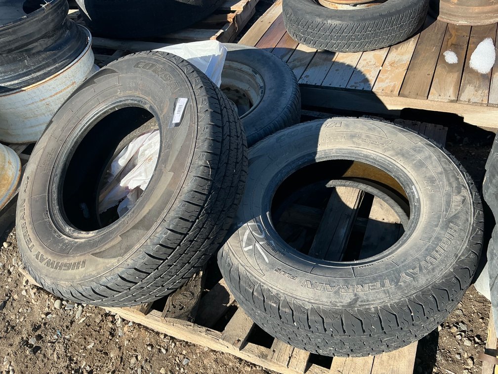 (2) 235/75R15 Tires - Good Tread, And (1) GR78-15 Tire With 5-Lug Steel Wheel (Poor Tread)