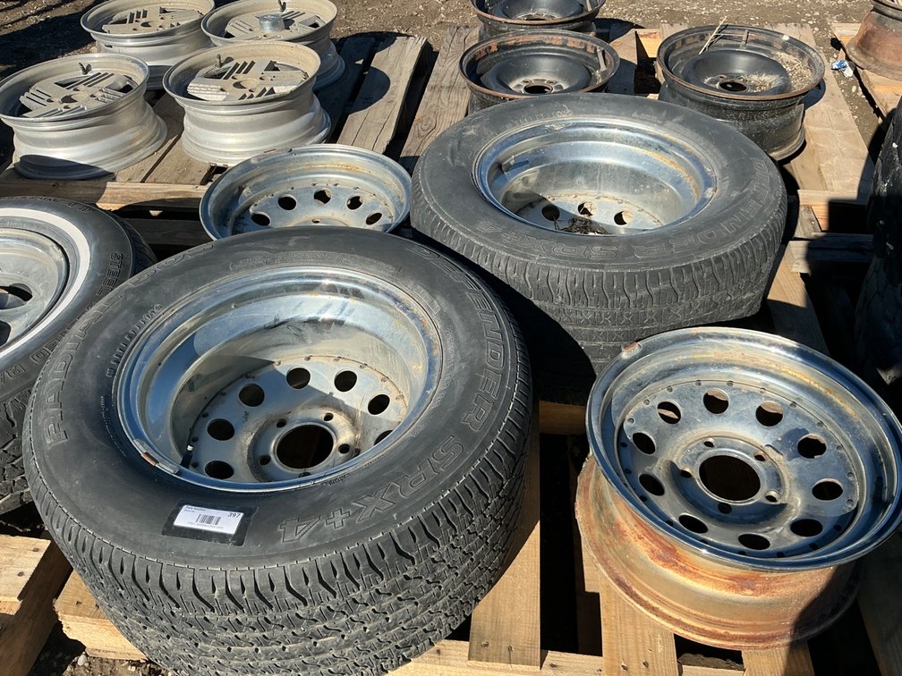 (2) P295/50R15 Tires On 5-Lug Chrome Wheels - Fair Tread, And (2) 5-Lug Chrome Wheels 15"x8"