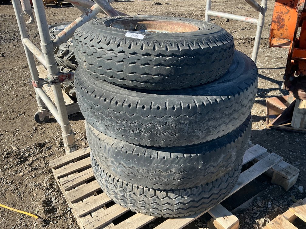 (3) 10.00R15 Tires (No Wheels, Poor Tread), And (1) Mobile Home Moving Tire & Rim - Fair Tread
