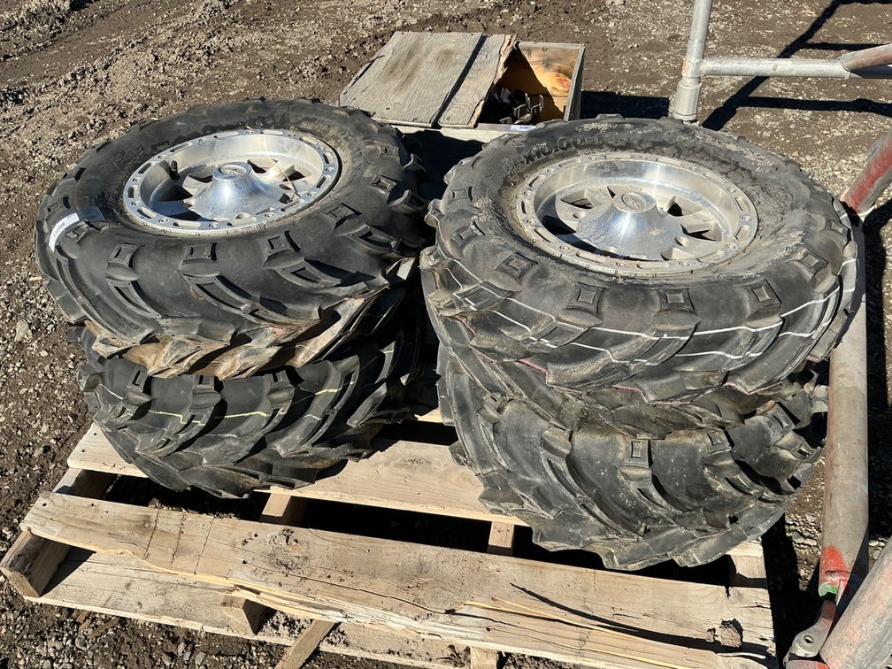 (4) 26x10.00-12 ATV Tires With (4) Lug Aluminum Wheels - Good Tread