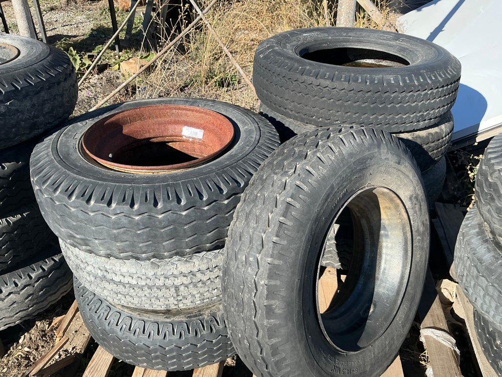 (6) Mobile Home Moving Wheels & Tires (Weathered), And (2) Additional Tires (No Wheels)