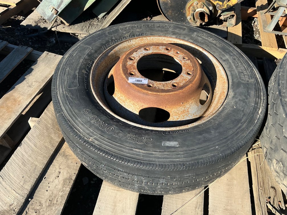 (1) 225/70R19.5 Tire On 8-Lug Steel Wheel - Fair Tread