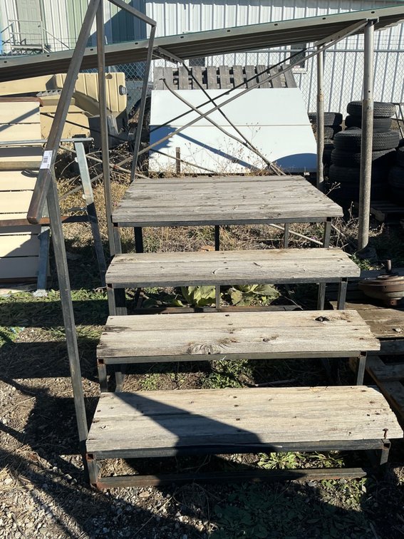 Portable Stairs - 4-Step, 42"W, 11" Treads, 36" Landing, With Metal Handrail, Wooden Decking, 72"L x 42"W x 66"H Overall
