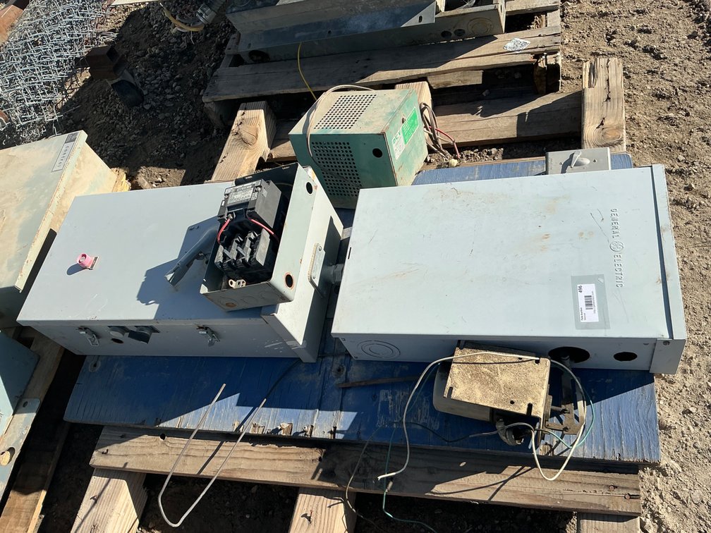 (1) GE Panel Breaker Box On Plywood Frame, And (1) DCV D/C Power Supply Unit - Model: 20R